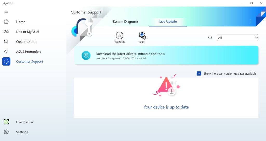 update driver di aplikasi myasus