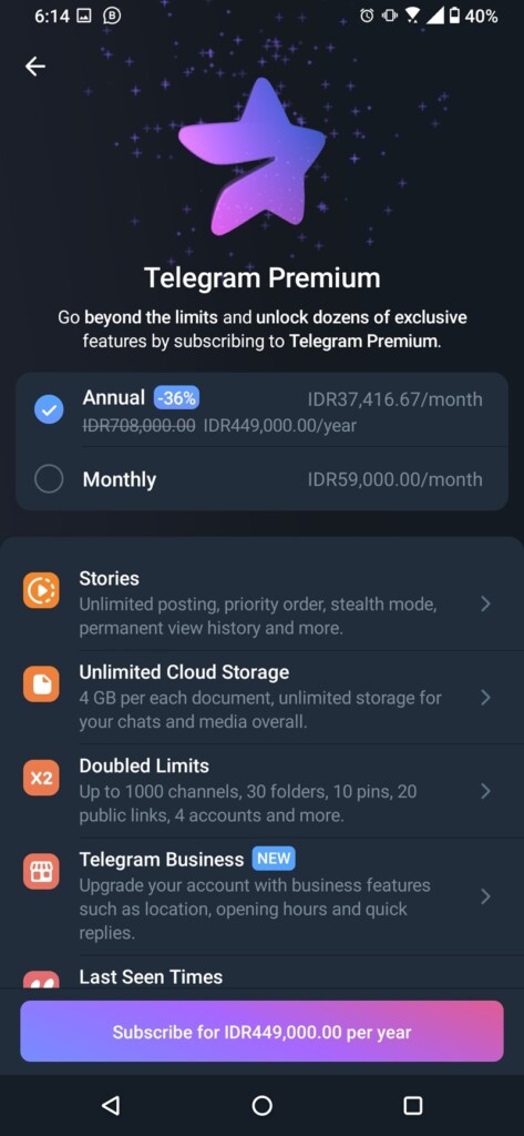 Cara Berlangganan Telegram Premium 3