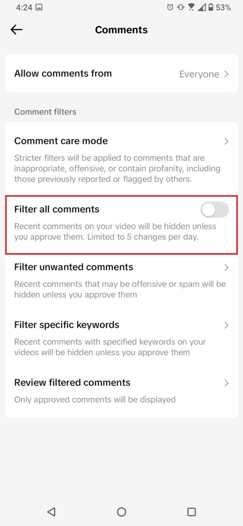 Cara Filter Komentar TikTok 4