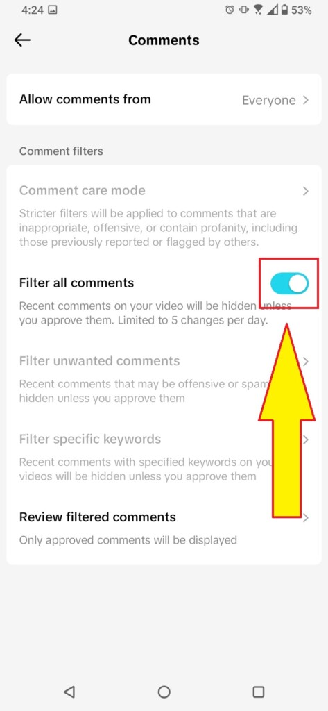 Cara Filter Komentar TikTok 5