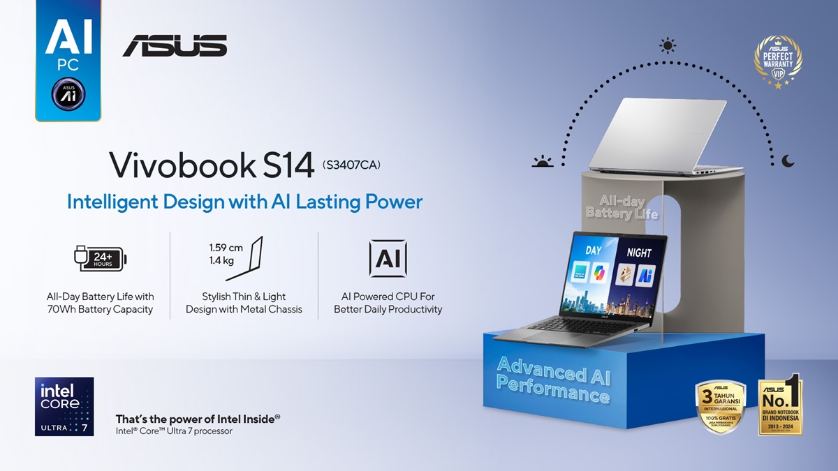 ASUS Vivobook S14 (S3407CA), Laptop AI Tipis, Tangguh dan Powerful
