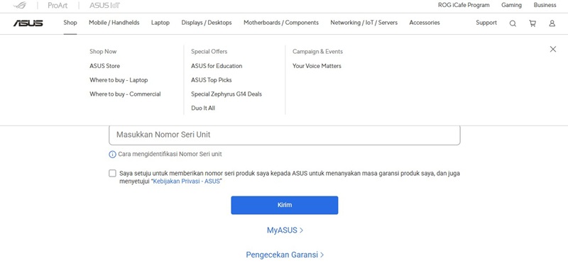 cara Mengecek Garansi laptop asus Lewat Website Resmi ASUS